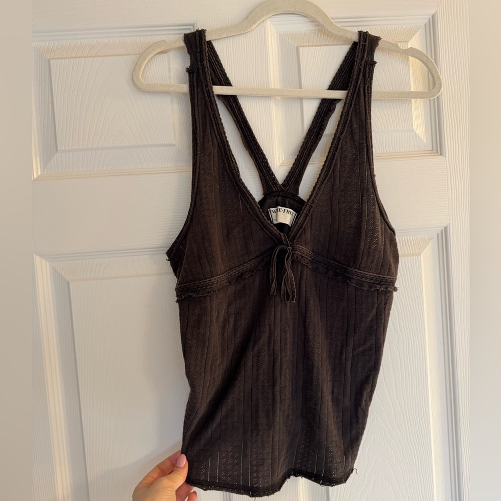 We The Free Black Ribbed Tie-Front Tank